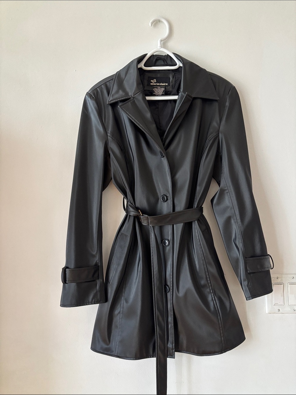 Black glossy Trench Coat with Belt